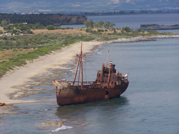 The Dimitrios shipwreck on Valtaki beach, near Gythio. Photo - Tsdinos